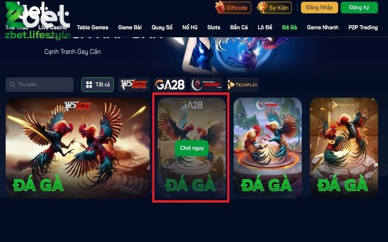 Vị trí sảnh Daga28 tại nhà cái Zbet